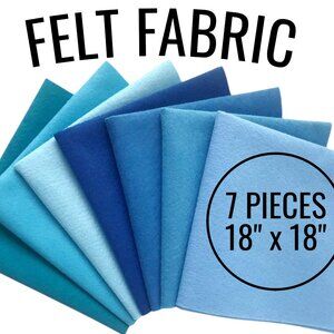 7 Pieces Blue Felt Fabric Bundle Crafting Sewing Supplies 18" x 18" Each Sheets